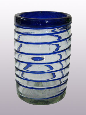 Ofertas / vasos grandes con espiral azul cobalto / Éstos elegantes vasos cubiertos con una espiral azul cobalto darán un toque artesanal a su mesa.